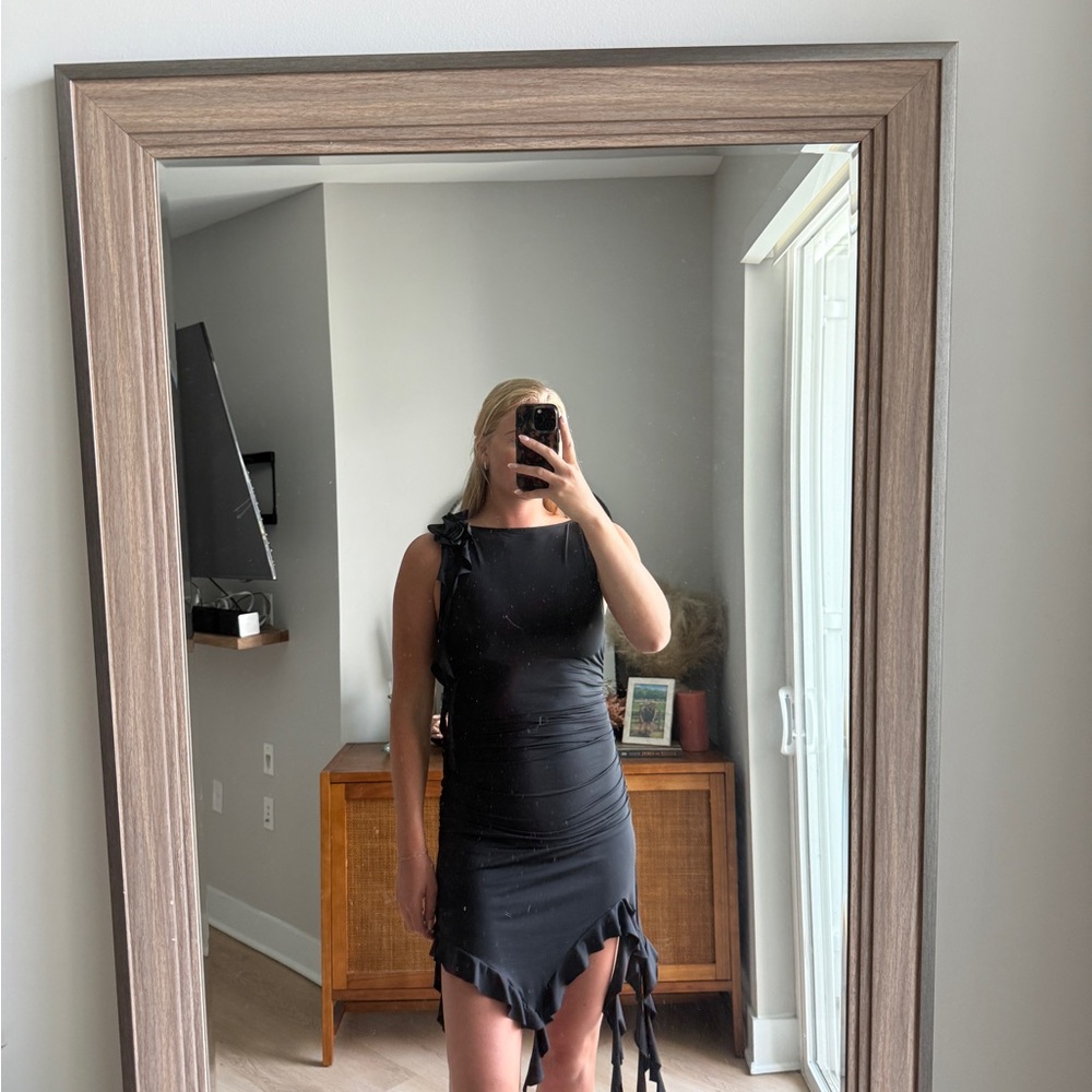 Miss Selfridge Black Asymmetrical Ribbed Bodycon Dress